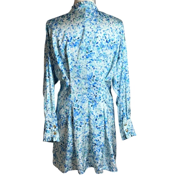 ZARA Blue Watercolor Dress – Size‎ XL midi gold buttons button up design - Picture 3 of 7